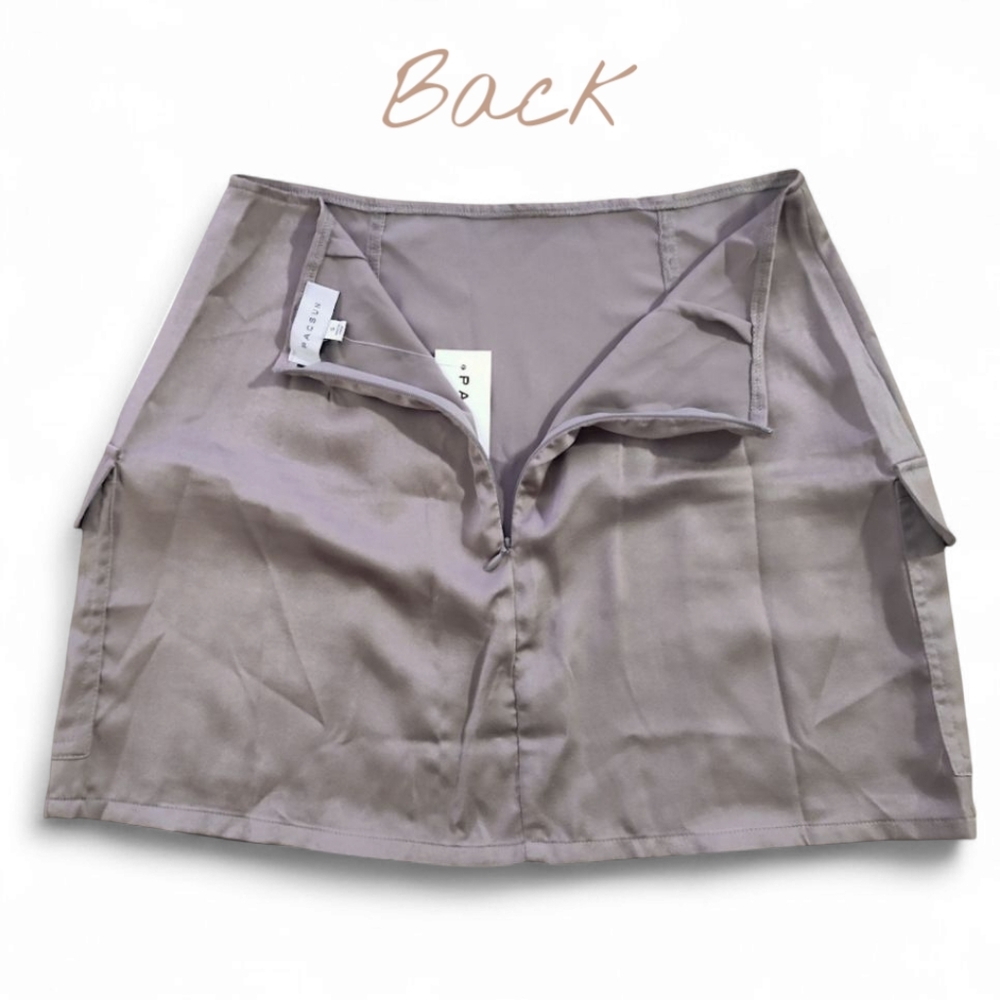 🆕️ Pac Sun Satin Mini Skirt Cargo Pockets Tan Taupe Size Small - Picture 5 of 5